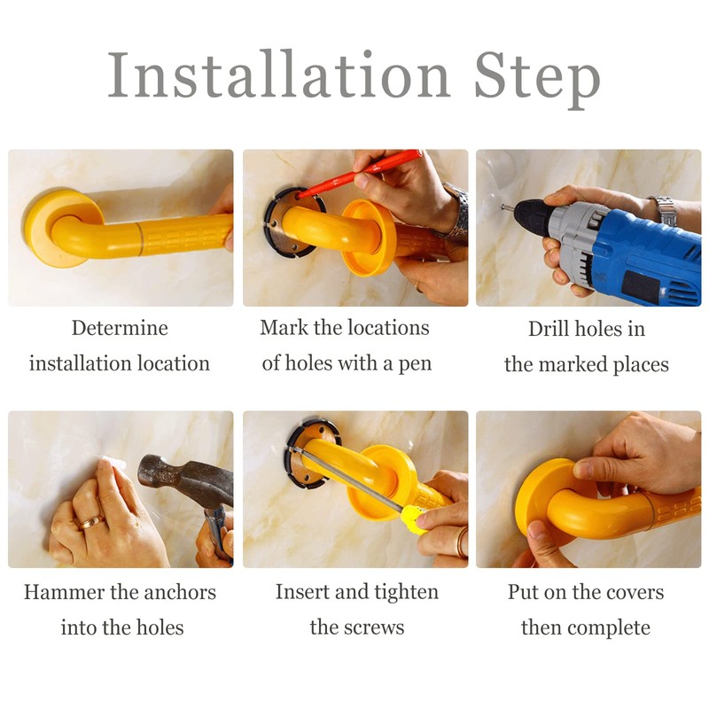 Bathroom Grab Rail with Anti-Slip Grip and Luminous Circles Bath