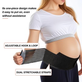 GLIDESMOOTH Pregnancy Belly Band, Maternity Support, Belly Bands for Pregnant Women, Breathable Ergonomic Adjustable Belly Support Bands, Medium, Black