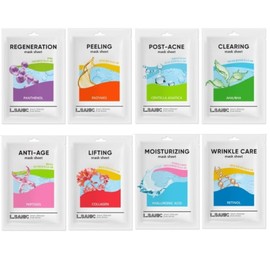 L.SANIC SMART Skincare Masks – 8 Sheet Packs for Targeted Skin Concerns – 100% Cotton with High-Performance Ingredients – Moisturizing, Wrinkle-Care, Lifting, Anti-Age, Clearing, Post-Acne, Peeling