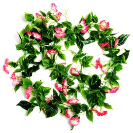 AirSun Artificial Morning Glory Flower Vines, 2pcs 15Feet Hanging Plants Silk Garland Fake Green Plant Home Garden Wall Fence Indoor Outdoor Wedding Birthday Decor