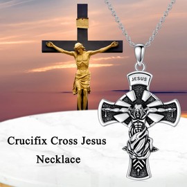 SIMONLY Crucifix Rose Pendant Necklace Sterling Silver Jesus Christ Crucifix Large Cross Religious Pendant Necklace