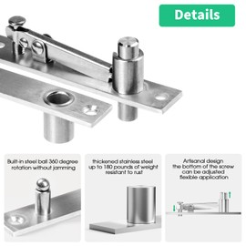 Door Pivot Hinges, Heavy Duty Pivot Hinge with 360 Degree Rotation for Wood Door, Stainless Steel Invisible Pivot Door Hardware for Bookshelf, Rotary Center Hung Pivot Hinges for Secret Door