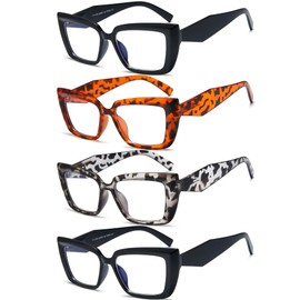 EYEURL 4 Pack Oversized Reading Glasses for Women Blue Light Reading Glasses Square Stylish Computer Readers for women With Spring Hinges Anti UV Ray Eyeglasses.2.25