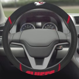 FANMATS 15 Inch Black Steering Wheel Cover Pigskin Leather Team Logo Embroidered