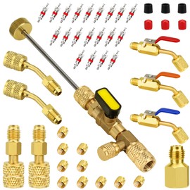 limontek HVAC Valve Core Removal Tool, R410A Mini Split Adapter, Refrigerant Low Loss Fittings, Angled Ball Valve (Valve Core Remover + 3 Angle Ball Valve + 2 Angle+2 Straight Adapter +Accessary)