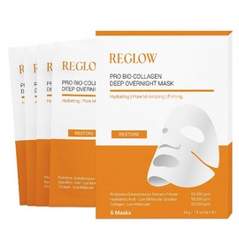 ReGlow RESTORE PRO Bio Collagen Real Deep Mask - Wake Up Glowing with Hydrogel Overnight Korean Face Mask for Glass Skin - Pore Minimizing & Elasticity - Collagen Sleeping Face Mask Skincare - 6 Pack