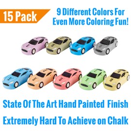 KINIA 15 Jumbo Race Car Sidewalk Chalk - Party Favors Goody Bag Pack - Birthdays, Easter, Christmas and More - Individually Wrapped - Washable - Beautiful Gift Box (Race Car Multicolor)