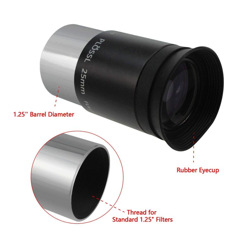 Astromania 1.25" 25mm Plossl Telescope Eyepiece - 4-Element Plossl Design
