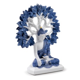 Puckator White & Blue Thai Buddha Tree of Life - Cute Room Decor - Aesthetic Feng Shui Meditation Accessories - Garden Ornaments - Shelf Desk Decorations - Mindfulness Home Gifts - Statues