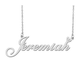Silver Jeremiah Name Necklace Heart Charm Pendant Stainless Steel Mother Day Jewelry for Best Friends Familys 16"