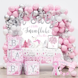 Little Snowflake Baby Shower Decorations Party Supplies, Pink A Little Snowflake is on The Way Baby Shower Decor, Baby Its Cold Outside Baby Shower Decorations, Winter Wonderland Christmas Baby Shower