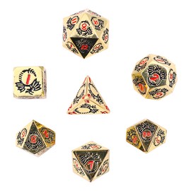 DollaTek Dragon Pattern DND Metal Dice Set for Dungeon and Dragon DND Dice Game (with Black Bag) - Gold