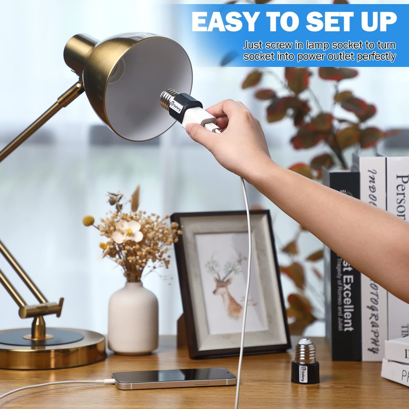 2 Pack Light Socket to Plug Adapter, Flame Retardant Light