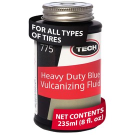 TECH Heavy-Duty Blue Vulcanizing Fluid – Tire Seal for All Types of Tires, Works with Stems and Patches, 8 oz Bottle with Brush Cap for Efficient Flat Restoration and Long-Lasting Performance