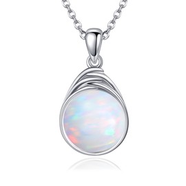 POPLYKE White Opal Necklace for Women Sterling Silver Round White Opal Pendant Necklace Opal Jewelry Gifts for Women Girls