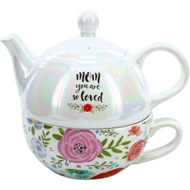 Pavilion Gift Company Mom You Are So Loved - Floral And Iridescent Tea For One Set, 14.5 oz