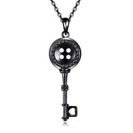 Button Necklace for Women 925 Sterling Silver Black Key Pendant Necklace Button Jewellery Gift for Women Cosplayer