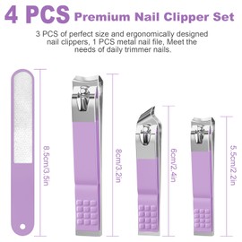 Nail Clippers for Men Women, 4 PCS Nail Clipper Set, Premium Toenail Clippers, Fingernail Clipper, Ultra Sharp Toe Nail Clippers, Nail Cutter, Finger Nail Clippers Adult, Purple
