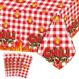 5 Pack Chili Cook Off Party Plastic Tablecloths, Hot Pot Table Covers, Red Hot Peppers Tablecloth for Competition, Picnic, Home, Indoor Outdoor Decoration