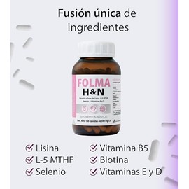 Folma H&N - Lisina Biotina Selenio Vitaminas E, D, Y Folato - Suplemento Alimenticio 160 Cápsulas 360 mg c/u - Cabello Y Uñas - Nutricosmético | Lisin