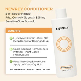 NEWREY Hydrating Conditioner for Dry, Damaged Hair - 8.4oz | Moisture Repair Treatment with Hydrolyzed Keratin & Coconut Oil for Smooth, Shiny, Manageable Hair