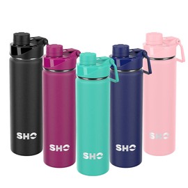 SHO Stainless Steel Sports Water Bottle - Leakproof, BPA Free, No Sweat, Vacuum Insulated, Double Wall Metal Bottle - 12 Hours Hot 24 Hours Cold (660ml Aqua)