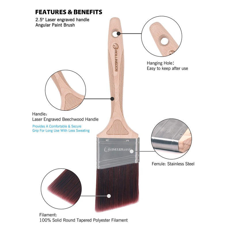 ROLLINGDOG Angled Paint Brushes for Wall - 2.5 Inch Trim