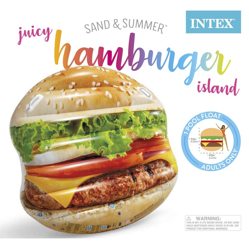 Intex Juicy Hamburger Inflatable Island, 53" X 50" X 9"