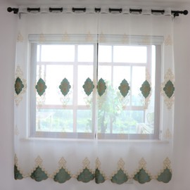 SLOW SOUL 2 Panels European Luxury Curtains Velvet Embroidered Tulle for Living Room Kitchen Bedroom Sheer Curtain with Grommet Light Green 50W X 79L inch