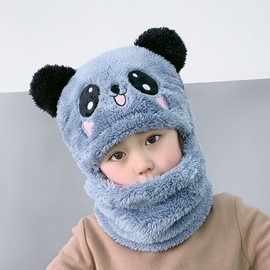 Agabang Kids Winter Wool Hat for Boys and Girls, One-Piece Baby Scarf and Ear Protection Hat Fan M size (Recommended age 5-9+)/White Pink Rabbit 3ea