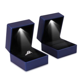 iSuperb 2pcs Led Ring Box Lighted Ring Case Jewelry Display for Proposal, Engagement, Wedding, Gift (Dark blue)