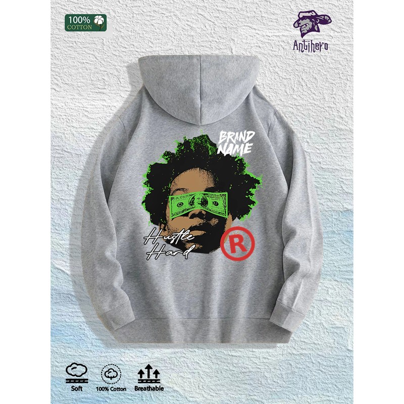Hustle Hard Graphic Hoodie 100% Cotton US Warehouse 7 ColorsColor: