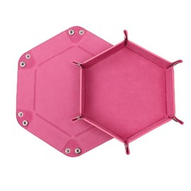 PETHOMEAU DND Portable Folding Dice Rolling Tray for use as DND Dice Tray D&D Dice Tray or Dice Game, PU Leather Dice Holder for Dice Games Like RPG, DND and Other Table Games (Pink)