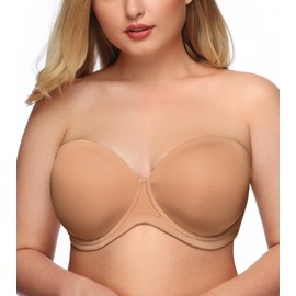 Exclare Women's Plus Size Full Coverage Underwire Strapless Bra Multiway Contour Convertible (40DD, Pecan)