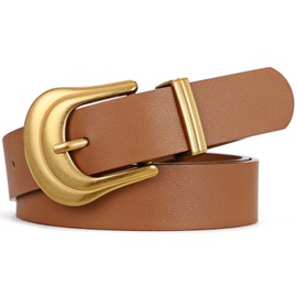 JASGOOD Women's Western Belt Vintage Faux Leather Waist Belt for Pants Jeans with Gold Buckle,Brown