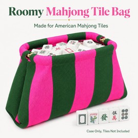 Woven Mahjong Tile Bag for American Mah Jongg, Striped Crochet Storage Clutch with Snap Closure, Portable Case for Tiles, Game Night Gift (Pink Green, Stripe)