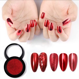 2 Jars Red Chrome Nail Powder Set, Reflective Glitter Metallic Mirror Effect for Nails Art Design 3D Holographic Red Pigment Dust Decorations