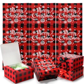 Eersida 24 Christmas Gift Boxes with Lids 8 * 8 * 4 Inch Christmas Cookie Box with Ribbon Holiday Gift Boxes with Bow Gift Wrap Boxes Christmas Boxes for Gifts Christmas Party Favor Present Packaging