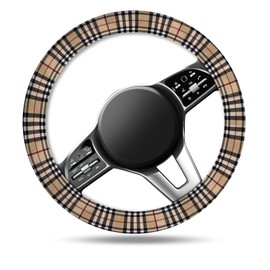 ASJHFDIR Car Steering Wheel Cover, Universal 15 Inch Non-Slip Breathable Neoprene Elastic Steering Wheel Protector, Cute Car Accessories for Women Men Fit Auto, Suvs Brown Cute Checkers