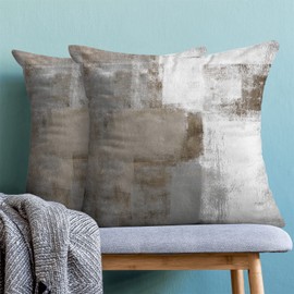 Brown Grey Throw Pillow Covers, Taupe Modern Abstract Art Painting Throw Pillows for Couch, Gray White Pillow Covers 20x20 Inch 2 Pcs Square Cushion Cover Gift for Couch Sofa