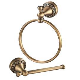 Antique Brass Toilet Paper Holder, Antique Hand Towel Ring Retro Hand Towel Holder Tissue Roll Paper Hanger Bathroom Accessories Wall Mounted Vintage 2 Pieces