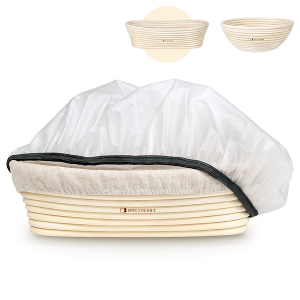 BREADLYST - Premium Proofing Basket Set with Linen Insert and Cover (Oval 28 cm)