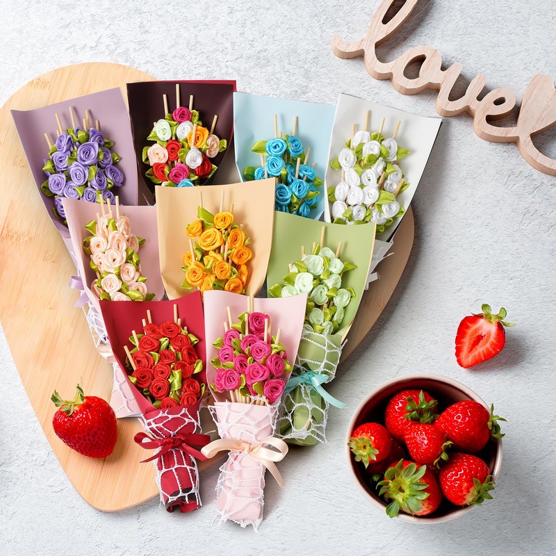 Minisland Green Rose Flower Cocktail Picks, 4.7 Inch Long Bamboo