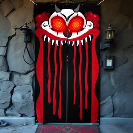 Mindsoft Halloween Clown Backdrop Decorations Spooky Creepy Clown Carnival Decoration with Glowing Red Eyes, Scary Horror Theme Banner for Outdoor Yard, Garage Archway, Party, Photo Booth Props