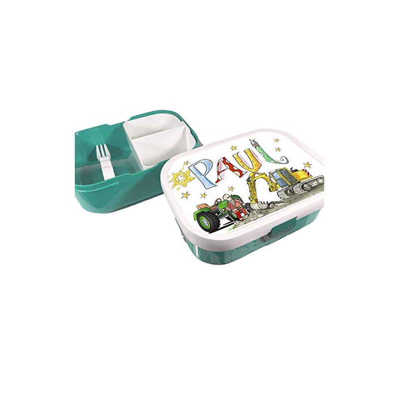 Lunch Box with Name, Excavator and Trunker, Includes Separation, Rosirosinchen