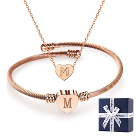 Pulseras y Collares para Mujer Personalizados de Acero Inoxidable con Inicial - Regalos Elegantes y Duraderos para Mujer, Esposa, Mamá, Novia o Amiga.Brazalete ajustable. Gift, Jewelry (M)
