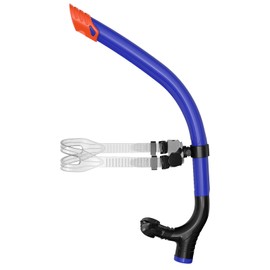 Swimmer's Snorkel for Lap Swimming, Adult Snorkeling Gear Swim Training, Center-Mount Silicone Mouthpiece One-Way Purge Valve in Pool and Open Water