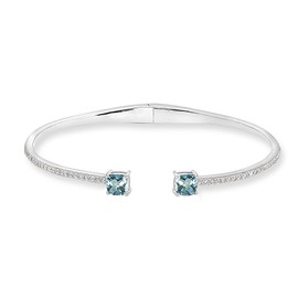 Sterling Silver Blue Topaz & Synthetic White Sapphire Cushion-Cut Dainty Bangle Cuff Bracelet