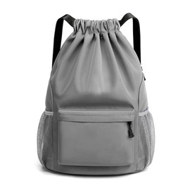 Sofanler Sports Drawstring Backpack String Swimming Gym Bag Backpack with Shoes Compartment and Pocket for Men Women (grey)