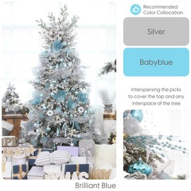 Sea Team 24-Pack Artificial Glitter Berry Stem Ornaments, Decorative Bead Sticks, Glittery Twigs, Picks, Branches for Christmas Tree, Small Vase, Holiday, Wedding, Party (17 Inches, Babyblue)